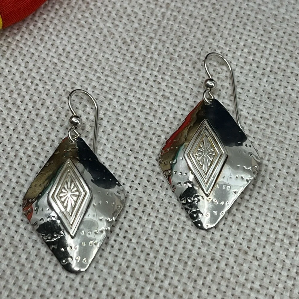 Handmade Vintage Sterling Silver Earrings | 90s Artisan Design - Picture 11 of 16